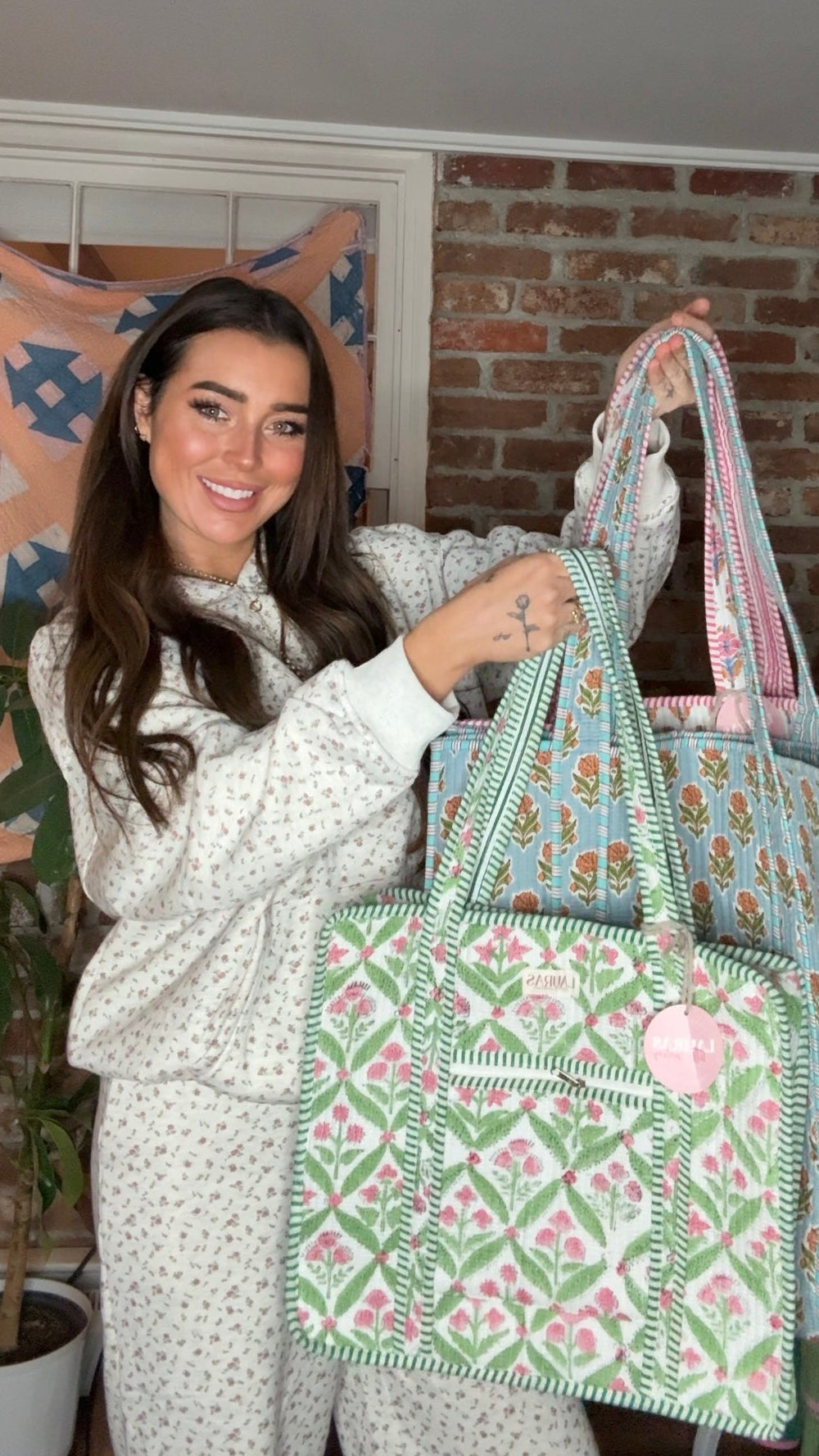 Sweet Pea Quilted Tote Bag