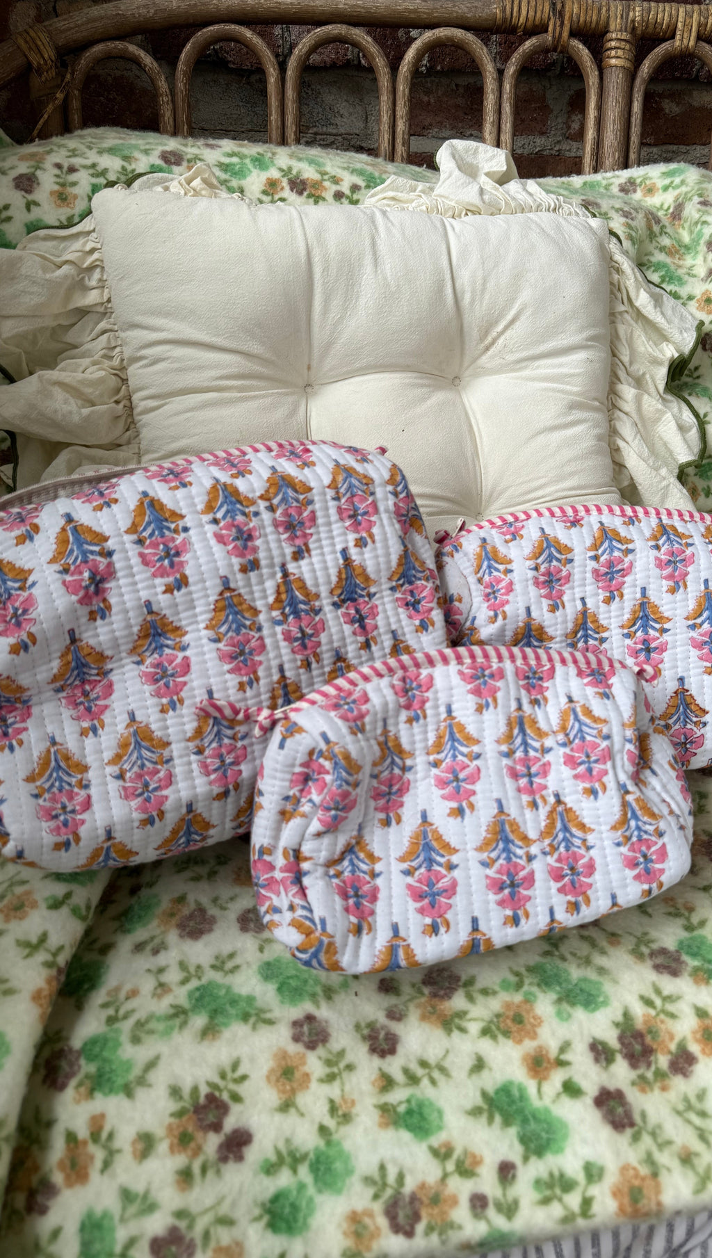 Honey Quilted Cosmetic Bag Set