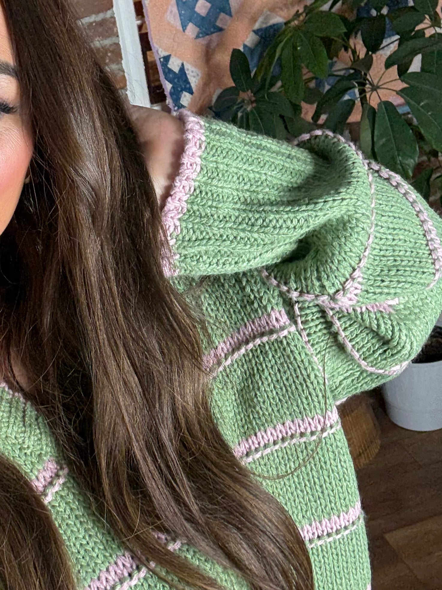 Sage Green and Pink Striped Sweater